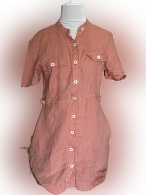 Free People Linen Blend Shirt Dress XS Coral Utility Button Front Tunic